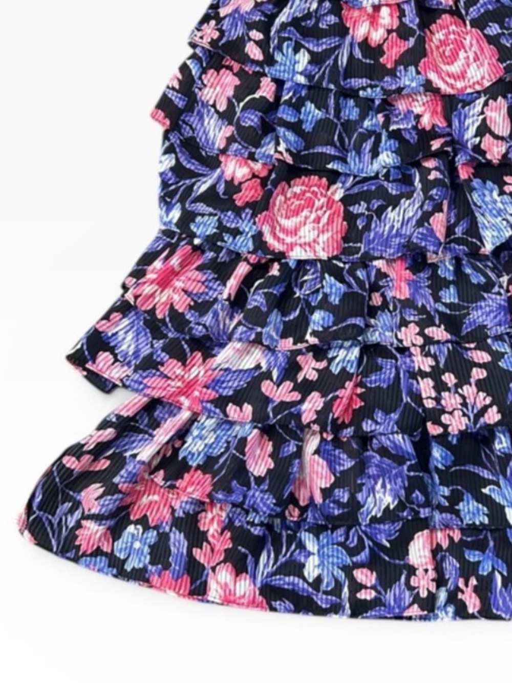 Vintage Neiman Marcus Janan Studio Floral Ruffle Sleeves Tiered Skirt Dress - Picture 7 of 10